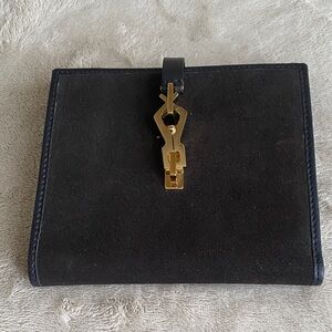 Gucci Vintage Wallet Suede Dark Brown and Black Leather
